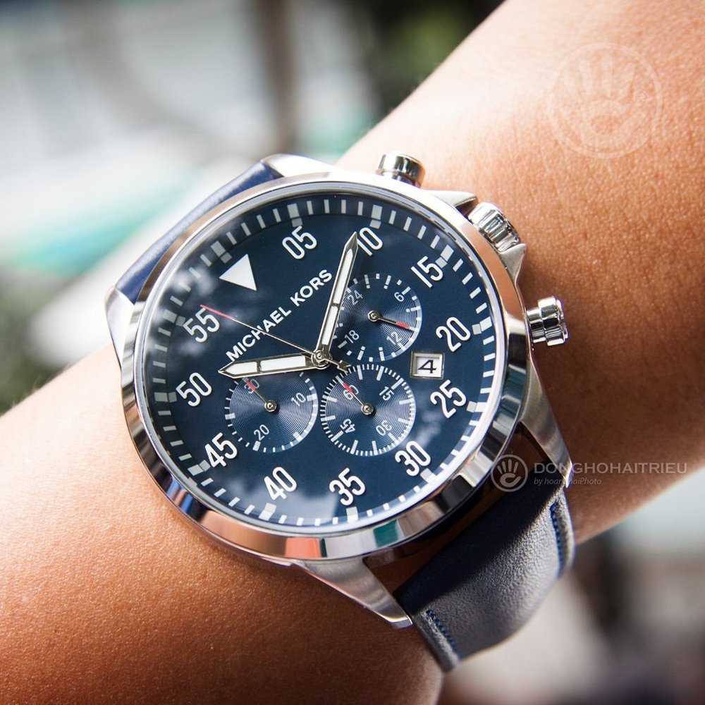 🔥MICHAEL KORS MK8617 Gage Blue Leather Watch 45mm